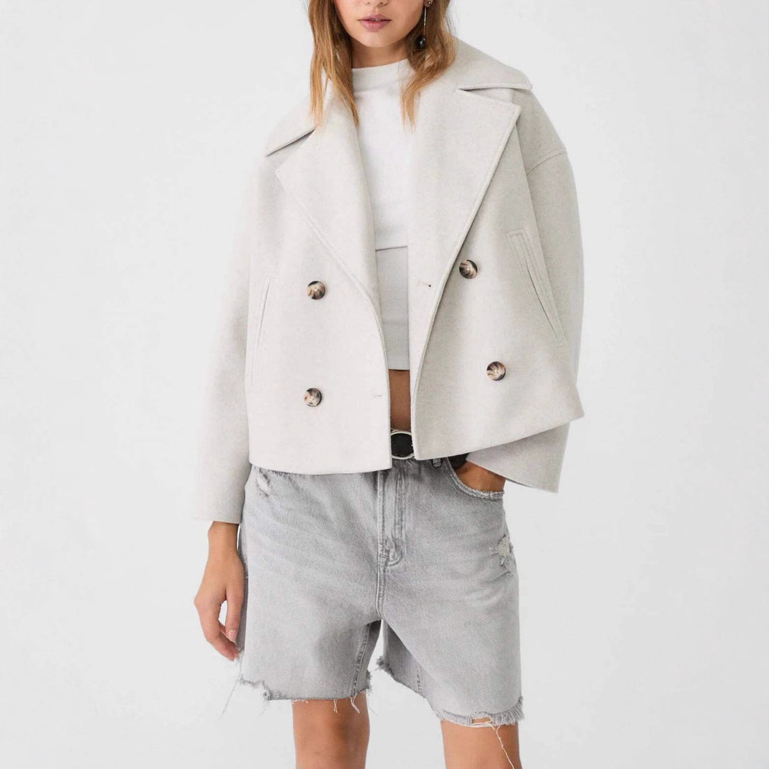 Damen Modische Kurzjacke mit doppelter Knopfleiste – Célinea
