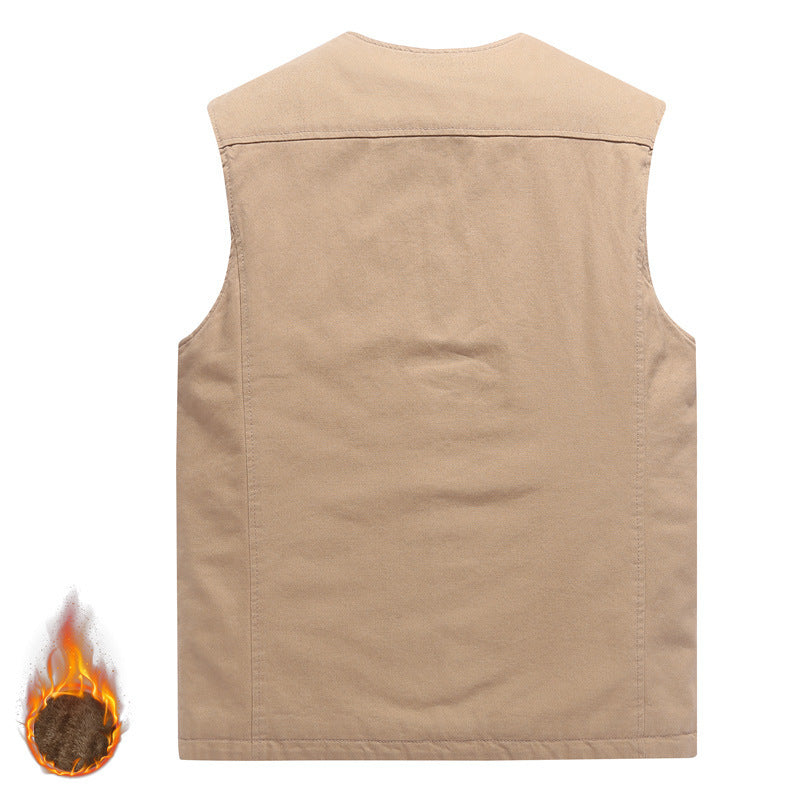 Herren Gefütterte Canvas-Weste mit durchgehendem Teddyfutter, Knopfleiste und aufgesetzten Taschen – Taviero