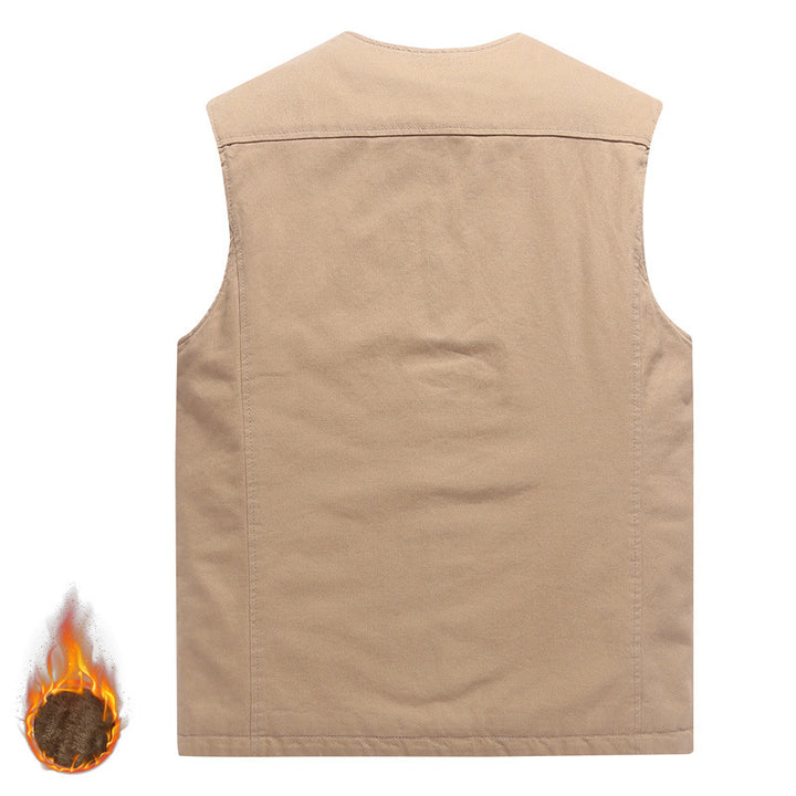 Herren Gefütterte Canvas-Weste mit durchgehendem Teddyfutter, Knopfleiste und aufgesetzten Taschen – Taviero
