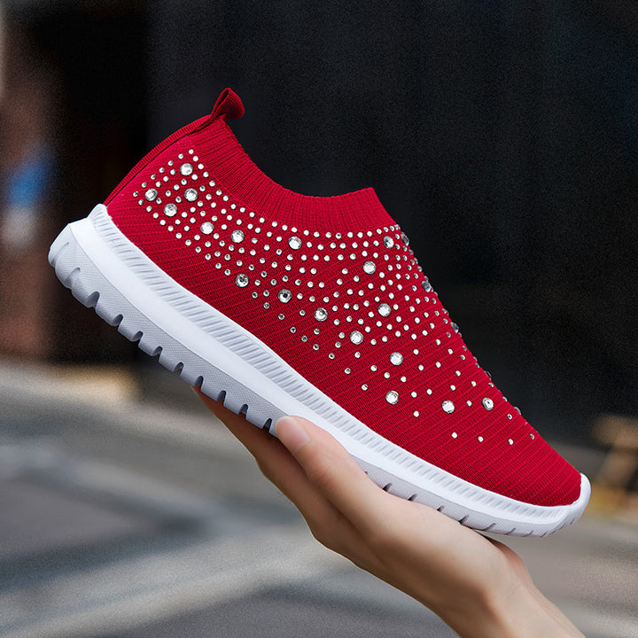 Damen Elastischer Sock-Sneaker mit Strass‑Nieten, atmungsaktivem Strickschaft und dämpfender Komfortsohle Echoarchiv