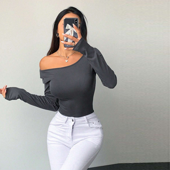 Damen figurbetontes Langarmshirt mit Rundhalsausschnitt Sculpting-Stretch und taillierter Passform – Avérine