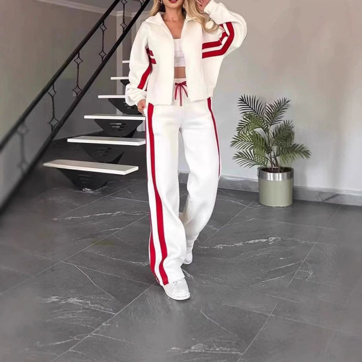 Damen nan athletisches Zweiteiler-Set aus French Terry mit Reißverschluss Cropped Jacke und weitem Highwaist Jogger Echo Archiv