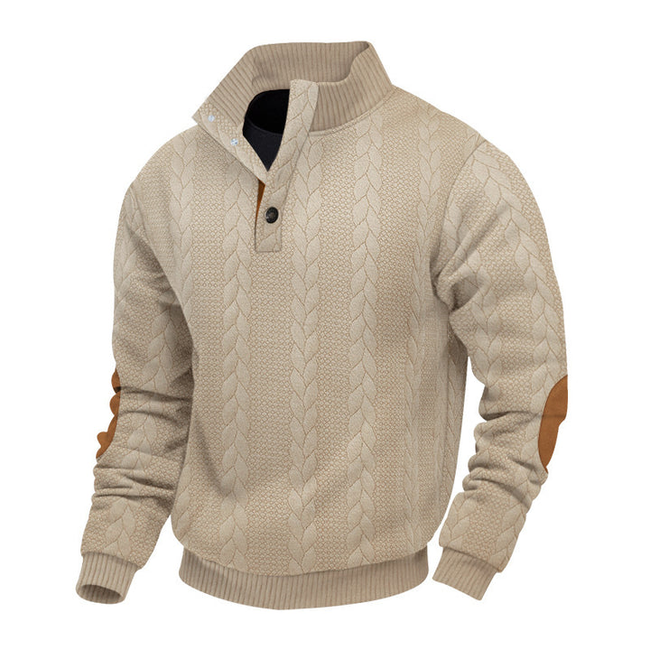 Herren Fleece-Pullover mit strukturiertem Zopfmuster und modernem Stehkragen Echoarchiv