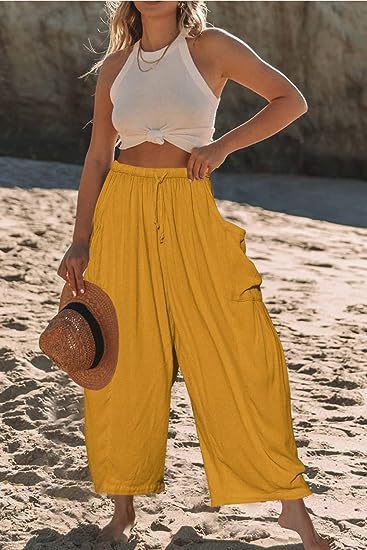 Damen nan weite Palazzohose aus leichtem Leinenmix mit Tunnelzug und seitlicher Tasche Echo Archiv