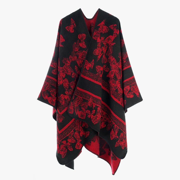 Damen Jacquard‑Capeponcho mit Schmetterlingsmuster und Wollmix‑Optik Echo Archiv