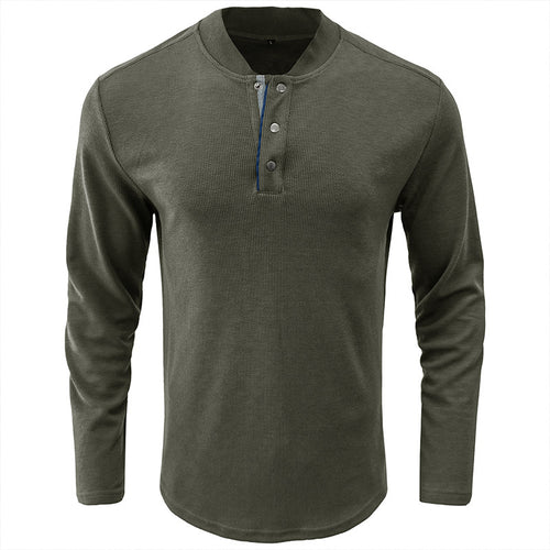 Herren Langarm-Henley-Shirt mit gestreiftem Kragen Echoarchiv