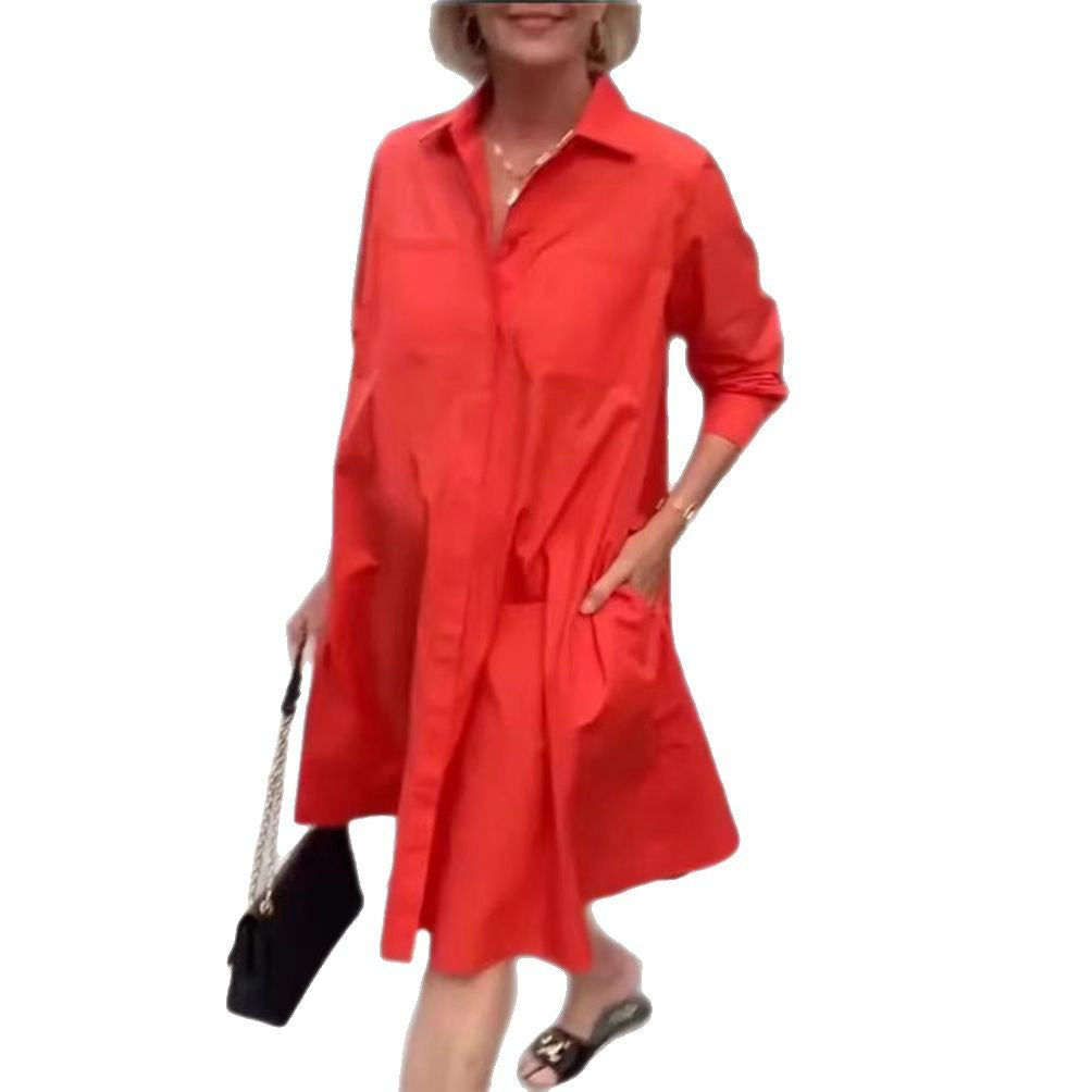 Damen nan Oversize-Popeline Swing-Hemdkleid mit verdeckter Knopfleiste, Eingrifftaschen und krempelbaren Ärmeln Echo Archiv