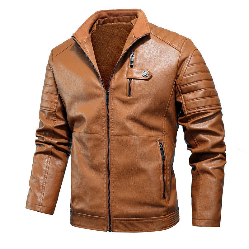 Herren Kunstleder‑Motorradblouson mit gesteppter Ärmelpartie und wärmender Teddyfutter-Innenlage – Taviero