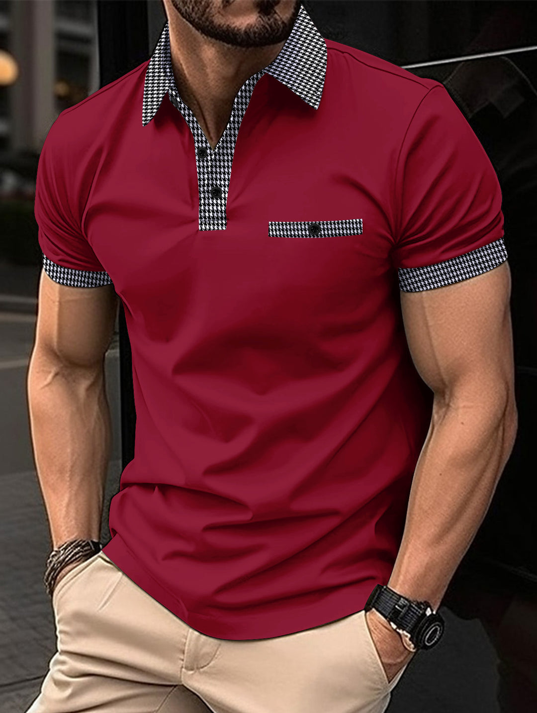 Herren Polohemd mit modernem Kragen-Design und praktischer Brusttasche Echoarchiv