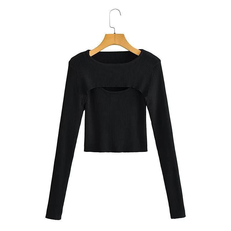 Damen Kurz geschnittenes Rippstrick-Top mit asymmetrischen Cut-Outs und Rundhalsausschnitt Echo Archiv