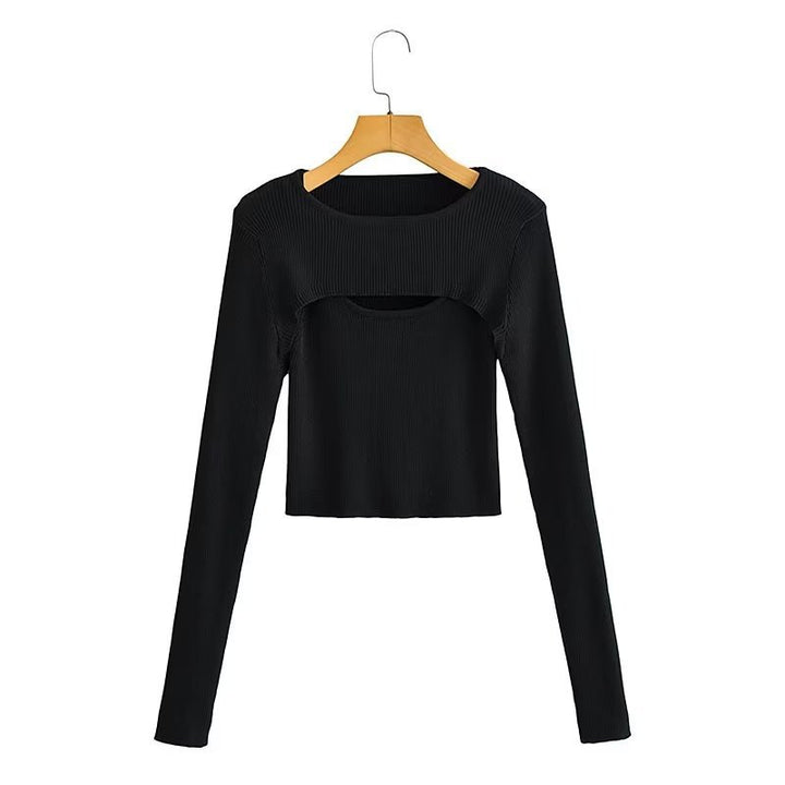 Damen Kurz geschnittenes Rippstrick-Top mit asymmetrischen Cut-Outs und Rundhalsausschnitt Echo Archiv
