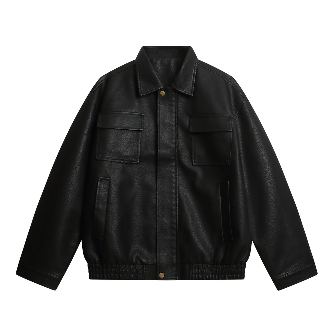 Damen Kurz geschnittene Kunstlederjacke im Oversized‑Look mit Pattentaschen Echoarchiv