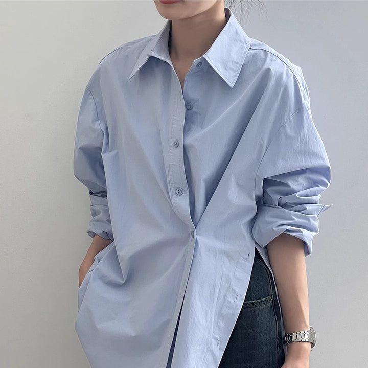 Damen Oversize-Hemdbluse mit asymmetrischem Saum und überschnittener Schulter Echoarchiv