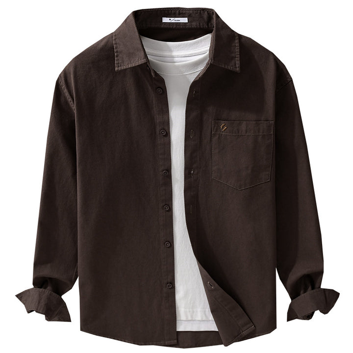 Herren Hemdjacke-Overshirt aus softem Baumwoll-Twill im Layering-Look mit aufgesetzter Brusttasche Echoarchiv