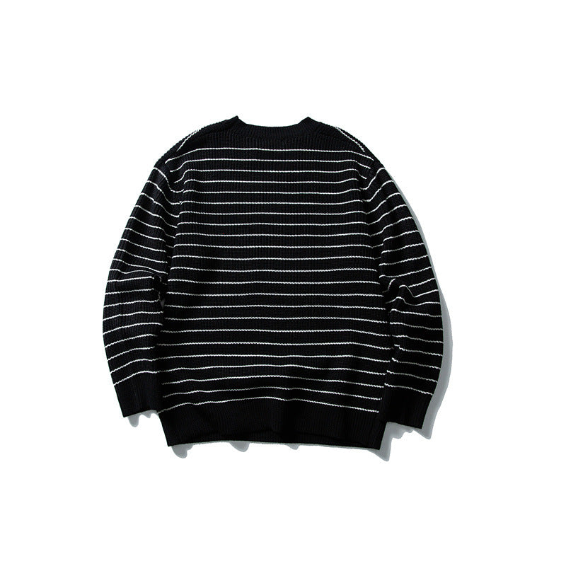 Unisex Breitripp-Strickpullover mit maritimem Streifenmuster und geradem Saum Echoarchiv