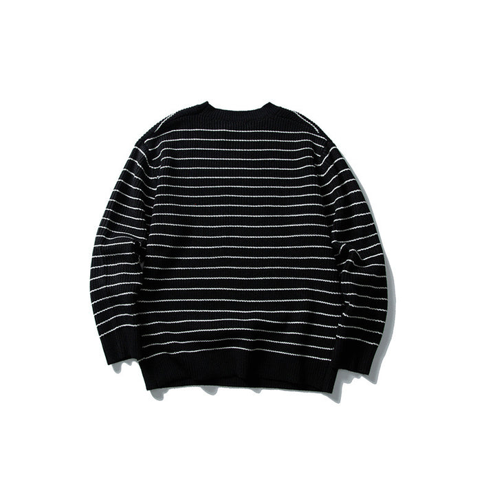 Unisex Breitripp-Strickpullover mit maritimem Streifenmuster und geradem Saum Echoarchiv