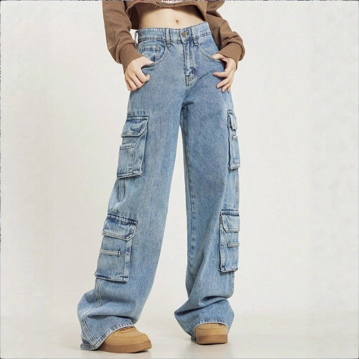 Damen Hochgeschnittene Baggy-Cargo-Jeans mit Mehrfach‑Utility‑Taschen Echo Archiv