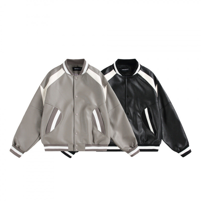 Unisex Boxy Oversize Kunstleder‑Bomberjacke mit Kontrastpaneelen und Rippenbündchen Echo Archiv