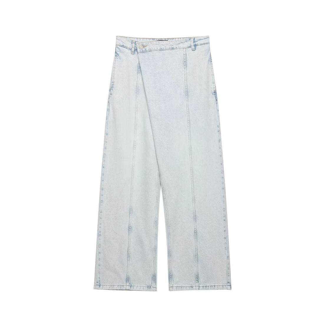 Damen weite Denim-Hose mit hohem Bund und asymmetrischem Schnitt – Avélisse
