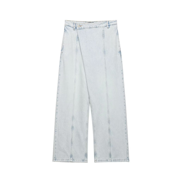 Damen weite Denim-Hose mit hohem Bund und asymmetrischem Schnitt Echo Archiv