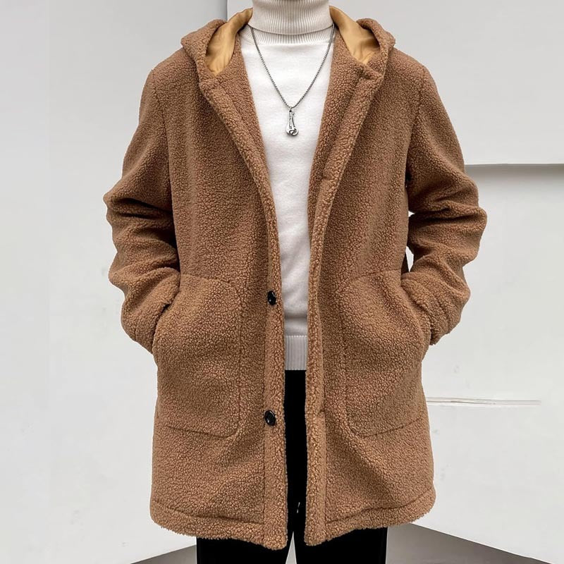 Herren kuschelige Fleecejacke mit Kapuze und seitlichen Taschen Echoarchiv