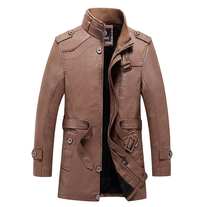 Herren Taillierter Leder-Trench mit Gürtel und Ziernähten Echoarchiv