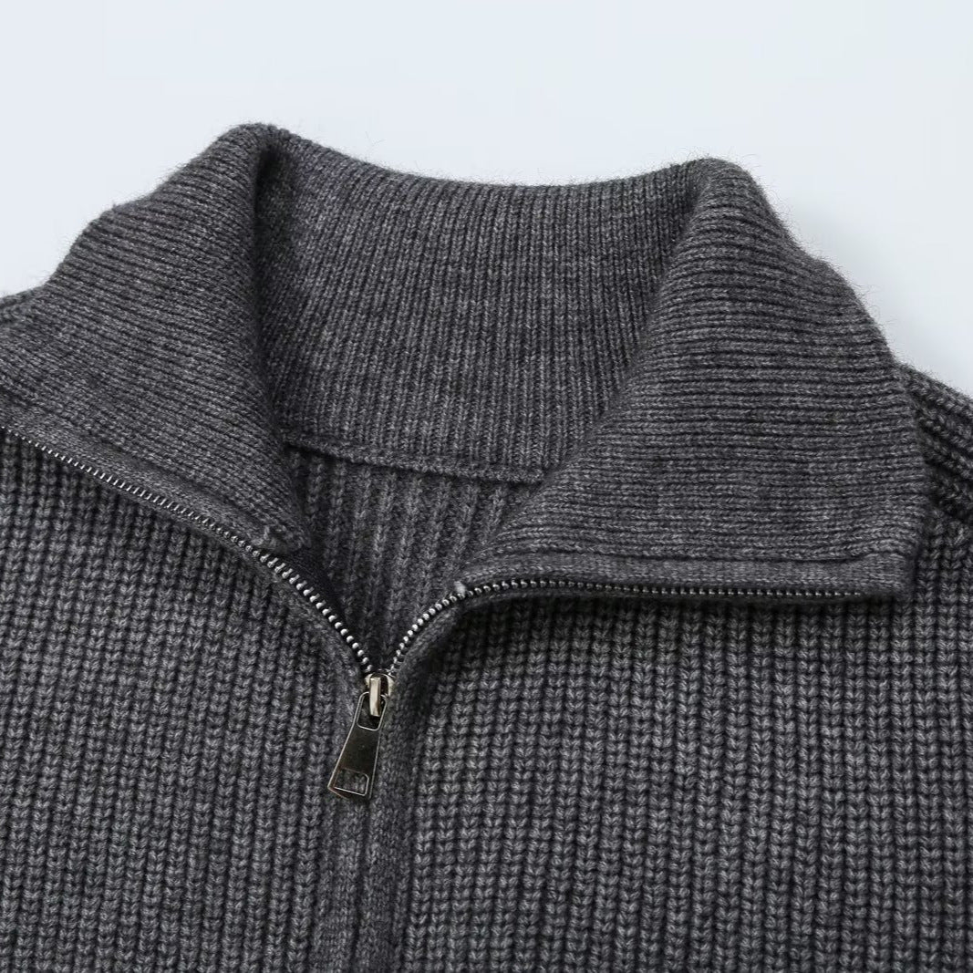 Damen Zweiteiliges Strickset mit Reißverschluss-Cardigan, Stehkragen und weitem Bein Echoarchiv
