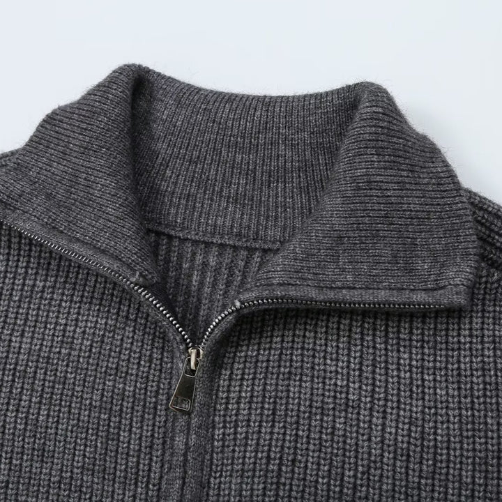 Damen Zweiteiliges Strickset mit Reißverschluss-Cardigan, Stehkragen und weitem Bein Echoarchiv