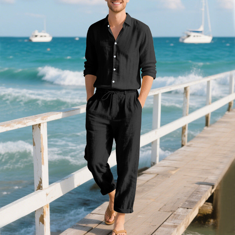 Herren entspannte Leinenhose mit verstellbarem Kordelzug und elastischem Bund – Sorevano