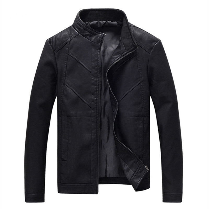 Herren schlanke Kunstleder-Motojacke mit Stehkragen, ergonomischer Nahtführung und leichter Thermofütterung Echoarchiv