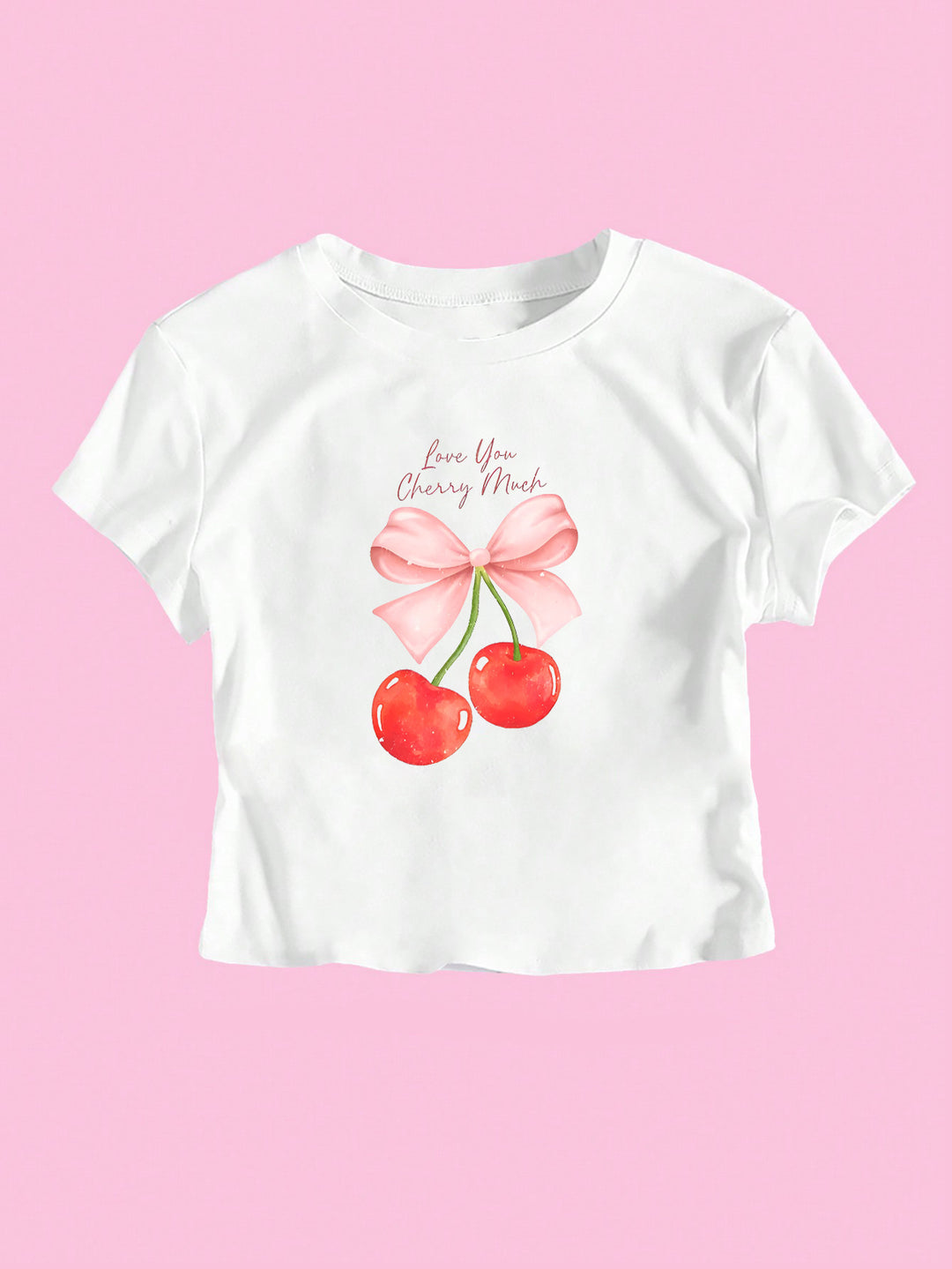 Damen Crop-Top mit fröhlichem Kirschmotiv und Schleifendruck Echo Archiv