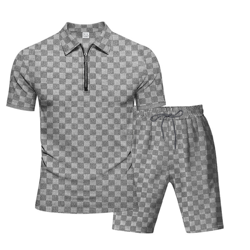Herren sportliches Kurzarm-Oberteil mit Zipper und bequemen Shorts Echoarchiv