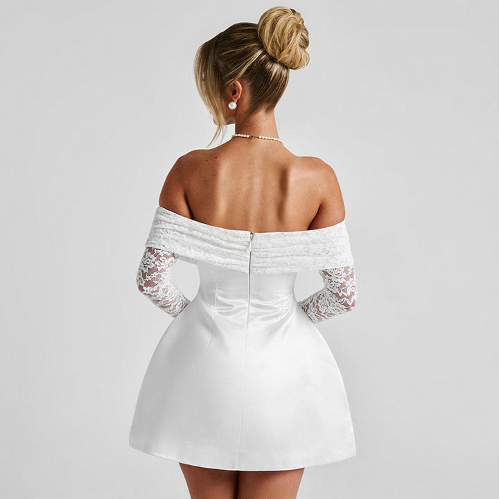 Damen Offshoulder Minikleid mit Spitzenärmeln und taillierter Silhouette Echo Archiv