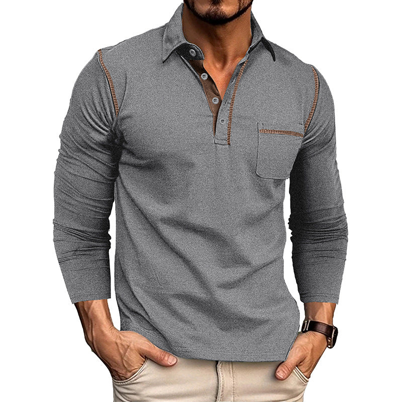 Herren Langarm-Poloshirt mit modischen Kontrastnähte und Brusttasche Echoarchiv