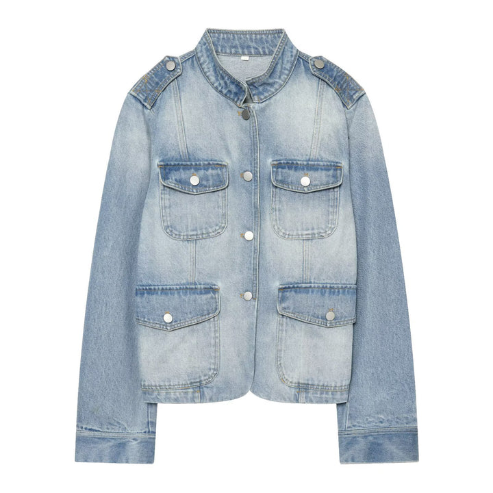 Damen Jeans-Kurzjacke im Utility-Stil mit Schulterklappen Echo Archiv