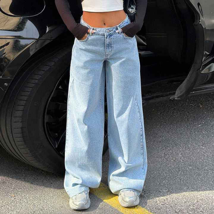 Damen High‑Waist Oversize-Jeans mit weitem Bein und seitlichen Keilschlitzen Echo Archiv