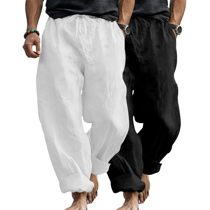Herren Leinenmix-Loungehose mit elastischem Bund, Kordelzug und lockerer Passform Echoarchiv