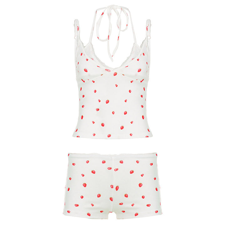 Damen Pyjama-Set mit verspieltem Früchte-Muster und Spaghetti-Trägern Echo Archiv