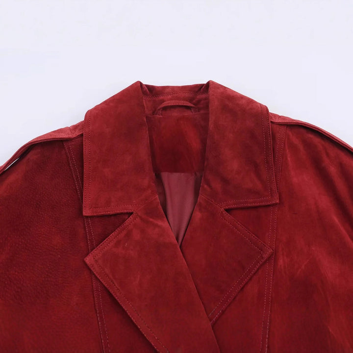 Damen nan oversized Wildlederoptik-Bomberjacke mit großem Schalkragen, Doppelreiher und elastischem Saum Echo Archiv