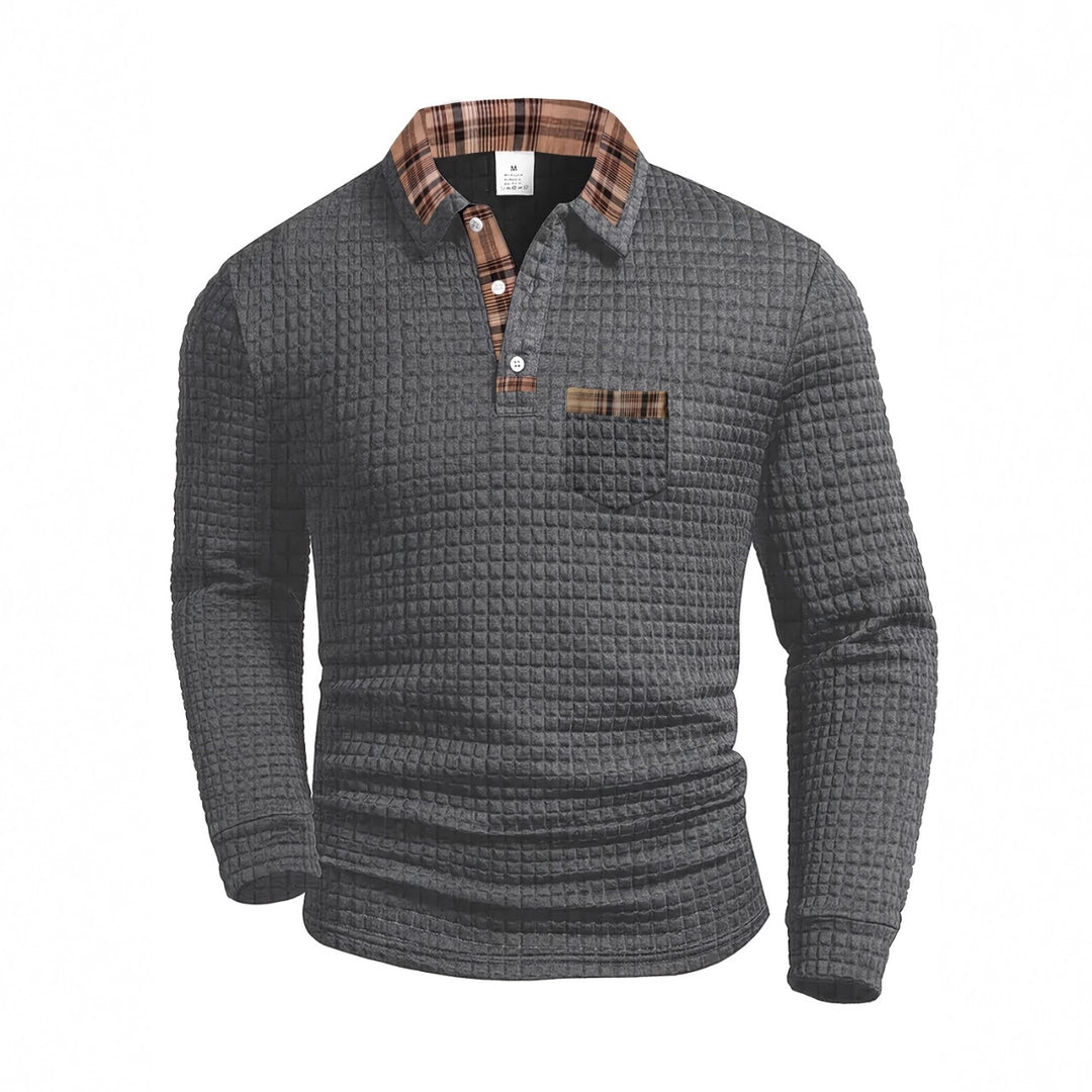 Herren Langarm Poloshirt mit strukturiertem Design und modischem Karokol Echoarchiv