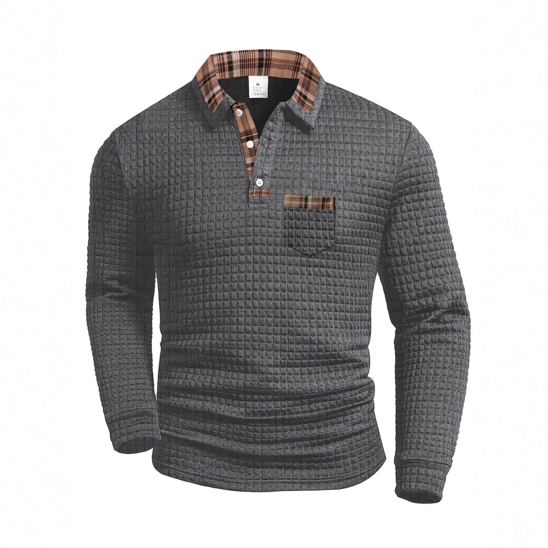 Herren Langarm Poloshirt mit strukturiertem Design und modischem Karokol – Cavello