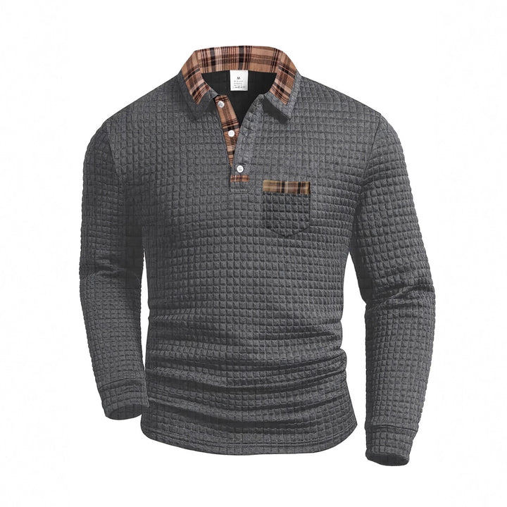 Herren Langarm Poloshirt mit strukturiertem Design und modischem Karokol Echoarchiv