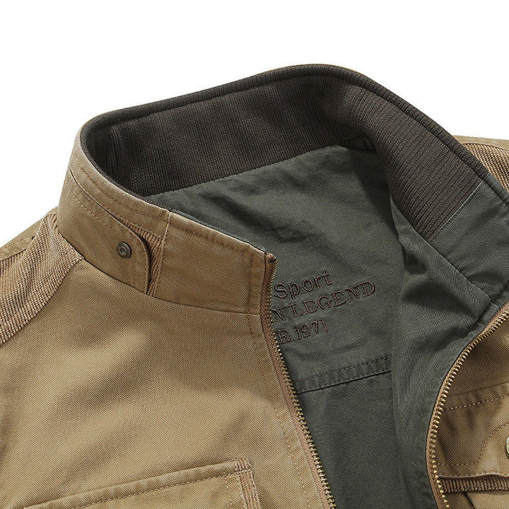 Herren Canvas-Utility-Weste mit Mehrfach-Taschen Stehkragen und Reißverschluss Echoarchiv