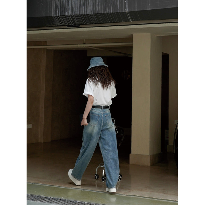 Damen Locker geschnittene Vintage-Denim Hose mit extra weitem Bein und hohem Bund Echoarchiv