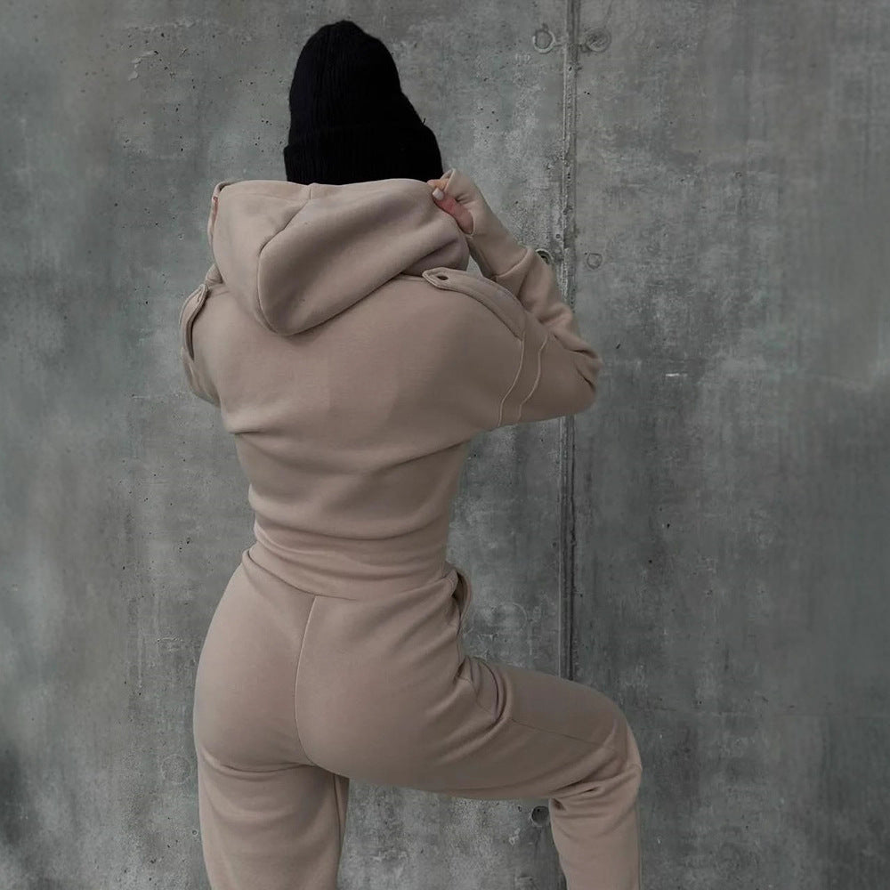 Damen Figurbetontes Kapuzen-Loungewear-Set mit tailliertem Zip-Hoodie und High-Waist Jogginghose – Avérine