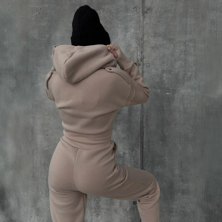 Damen Figurbetontes Kapuzen-Loungewear-Set mit tailliertem Zip-Hoodie und High-Waist Jogginghose – Avérine