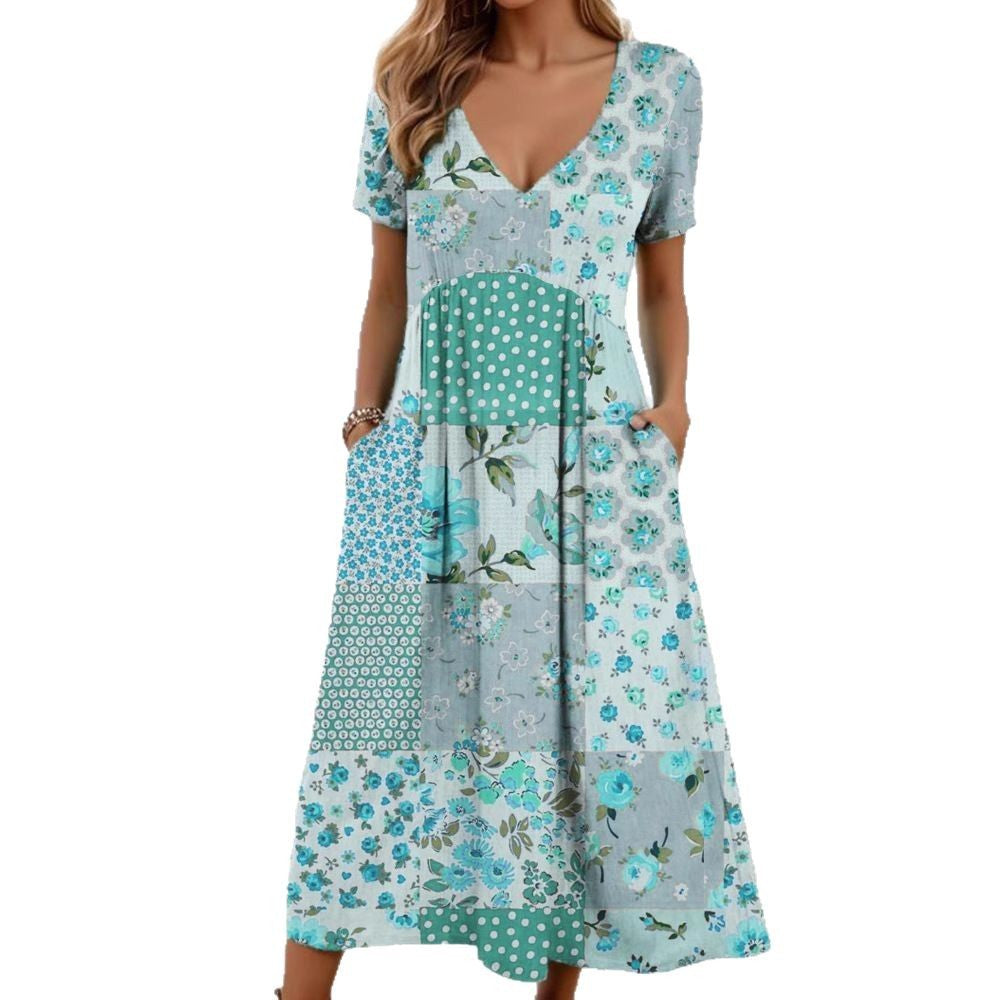 Damen Maxikleid mit V-Ausschnitt und asymmetrischem Design Echo Archiv