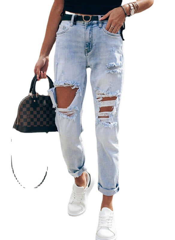 Damen Ripped Boyfriend JEchoarchivns im lässigen Vintage-Stil mit hohem Bund Echoarchiv