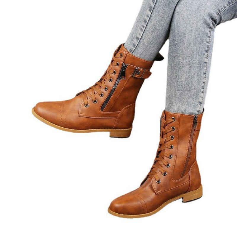 Damen nan knöchelhohe Schnürstiefel aus Lederimitat mit seitlichem Reißverschluss und strapazierfähiger Profilsohle Echo Archiv