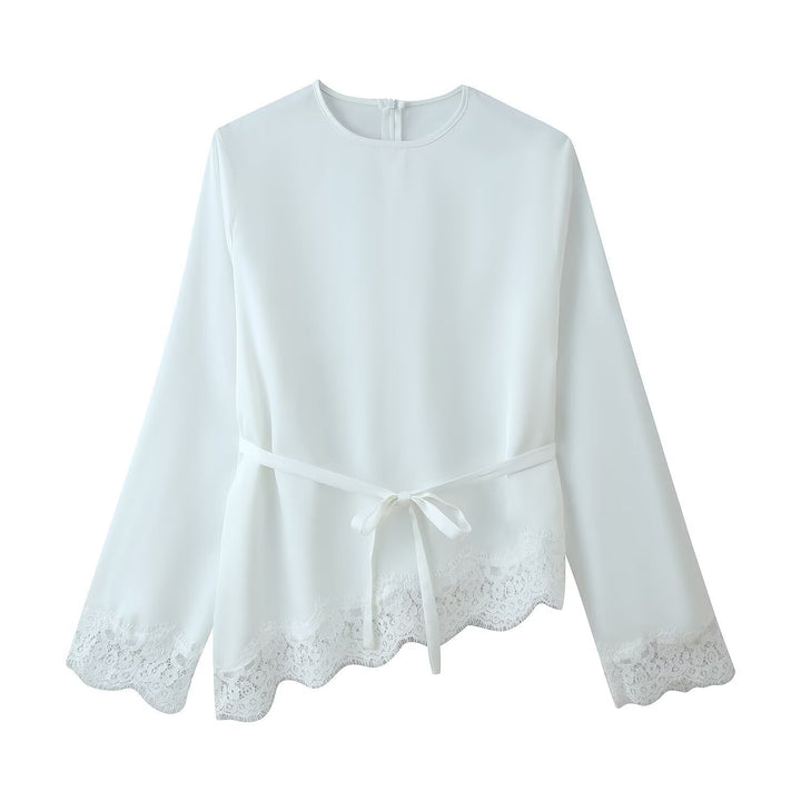 Damen 50+ elegante Chiffonbluse mit Spitzenbesatz und Taillenband Echo Archiv